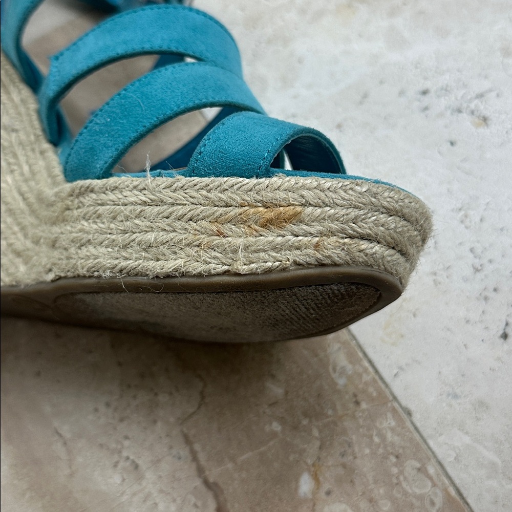 Mossimo Turquoise Suede-like Wedge Sandals with Jute Heels - Picture 8 of 8